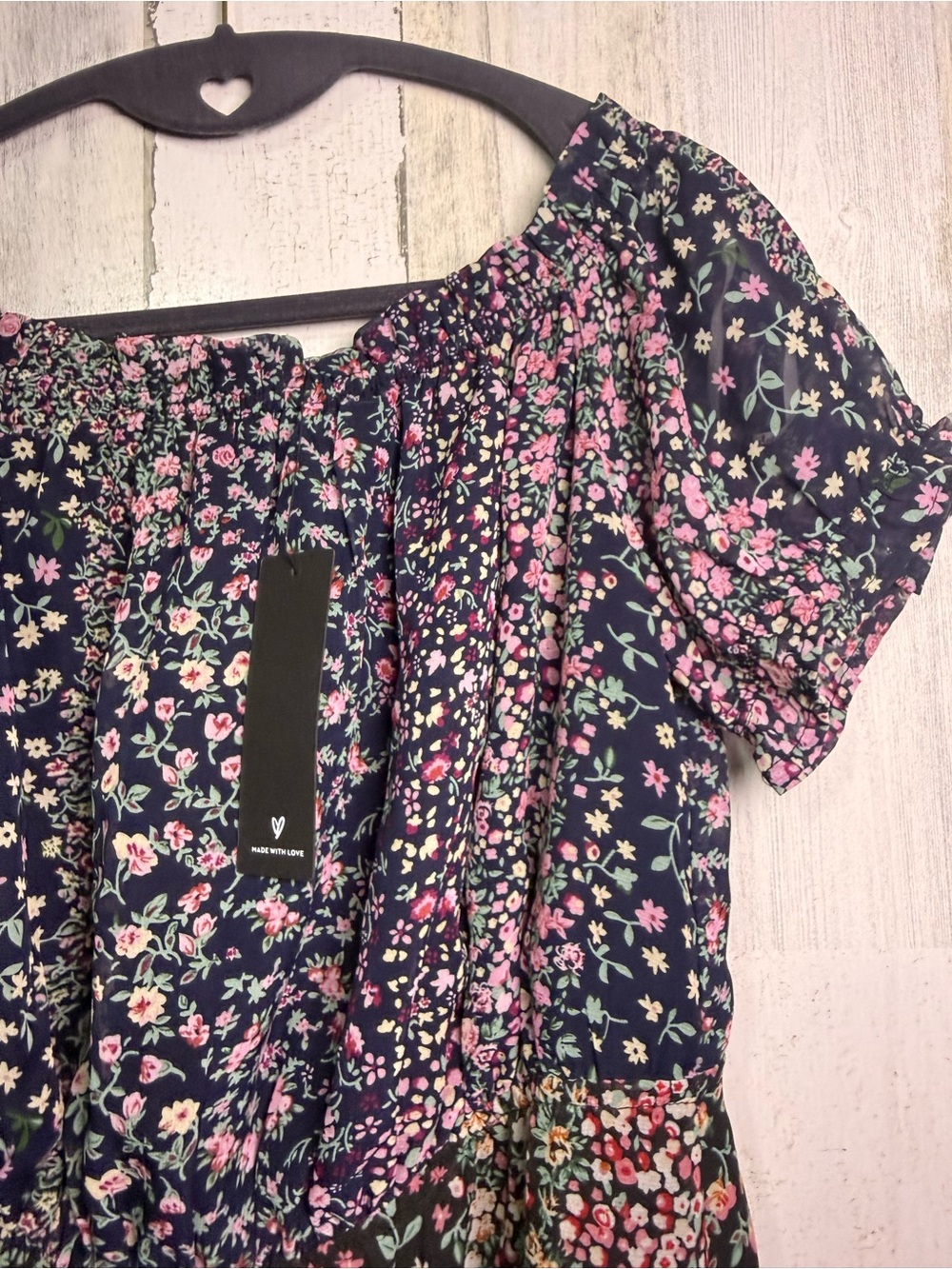 Lulus Neva Navy Ditsy Floral Patchwork Off Shoulder Maxi Dress Size M NEW - Picture 13 of 15